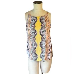 VERSE Sleeveless Boho Halter Tank Top Paisley Print Butter Yellow Sz Large